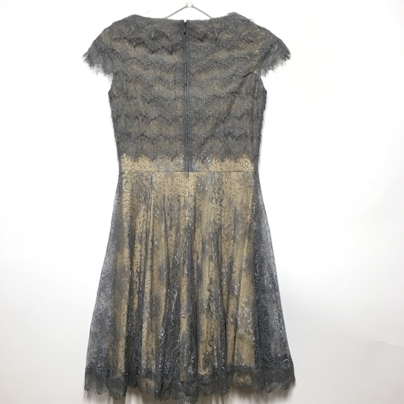 Tadashi Shoji Metallic Lace Tiered Rosette Dress 2 - Picture 9 of 14